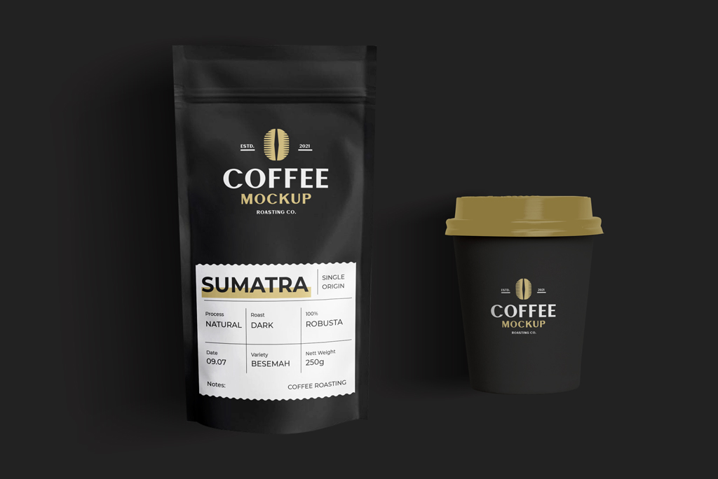 Coffee Bag and Cup to-go Mockup
