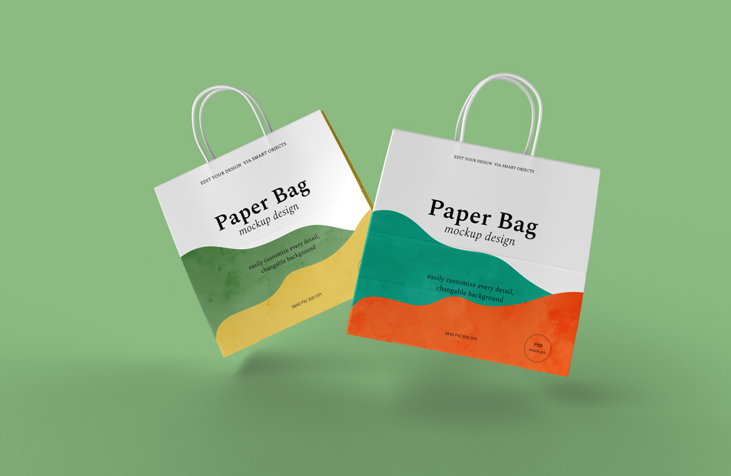 Floating Paper Shopping Bags Mockup