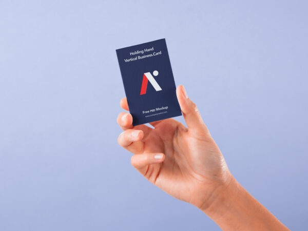 Hand holding vertical Business Card Mockup