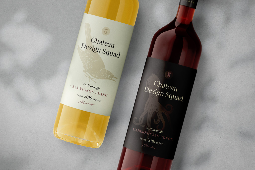 Red and White Wine Bottles Mockup