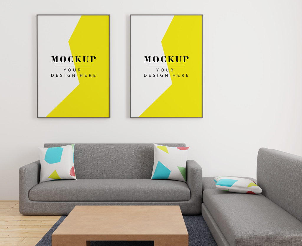 Two Poster Frames in Living Room Mockup